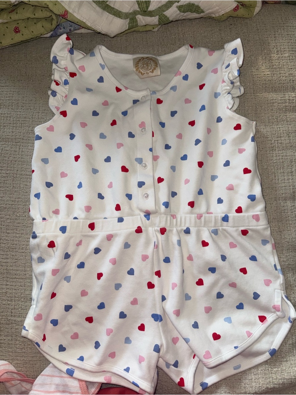 TBBC White Heart-Print Girls' Romper - Pink & Blue Hearts